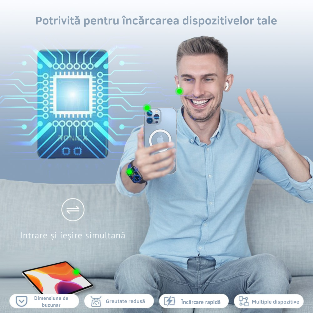 Baterie Externa Wireless Slim, 10.000 mAh, Incarcare Rapida Magnetica 15W [4]
