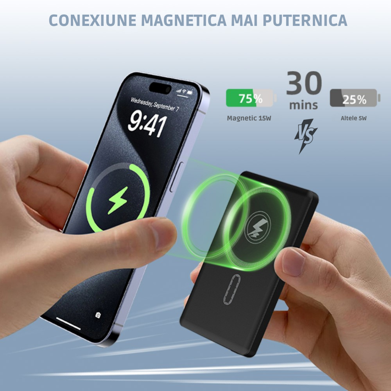 Baterie Externa Wireless Slim Ronic X, 5000 mAh, Incarcare Rapida Magnetica 15W [3]