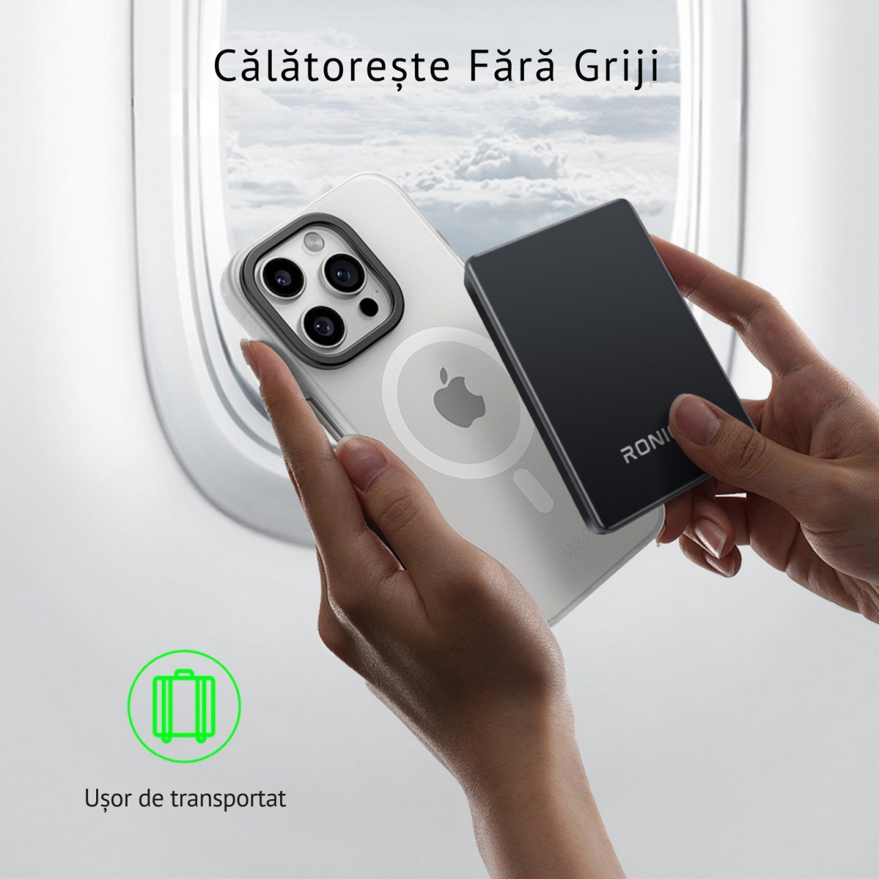 Baterie Externa Wireless Slim, 10.000 mAh, Incarcare Rapida Magnetica 15W [2]