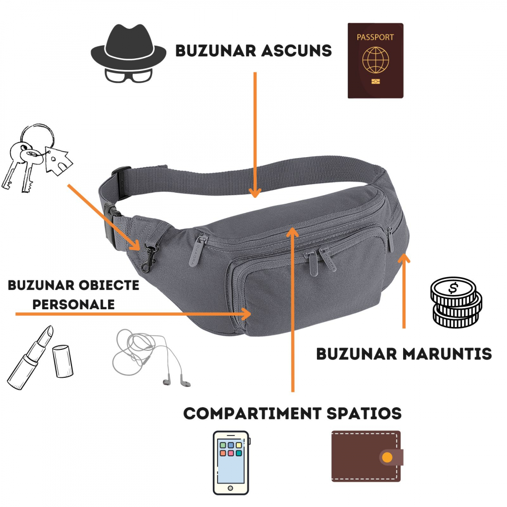 Borseta Festival, Ronic, 4 buzunare, 37 x 15 x 10 cm, unisex, gri [2]