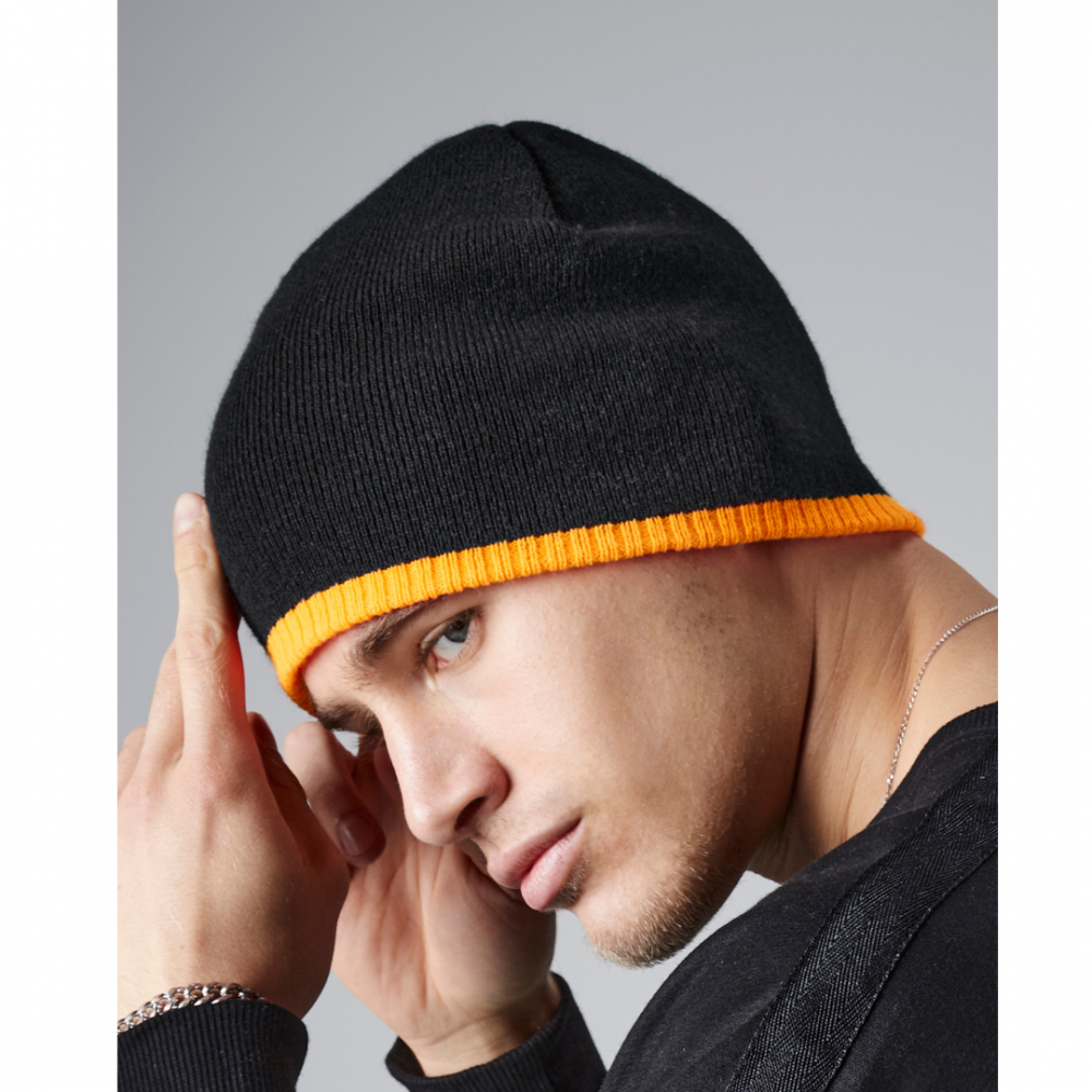 Caciula tricotata Two-Tone, Ronic, marime universala, unisex, negru/portocaliu [3]
