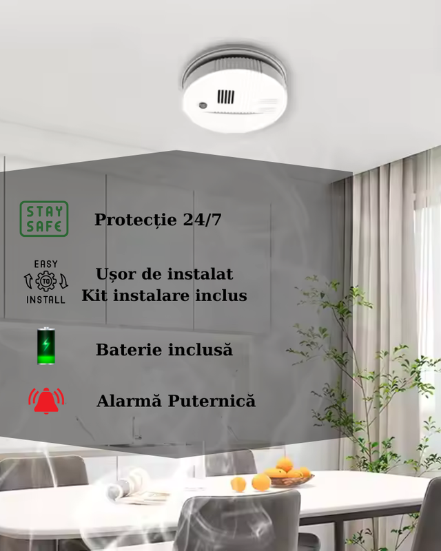 Detector Fum Sense, Tehnologie Fotoelectrica, Functie de Test, Alarma puternica [2]