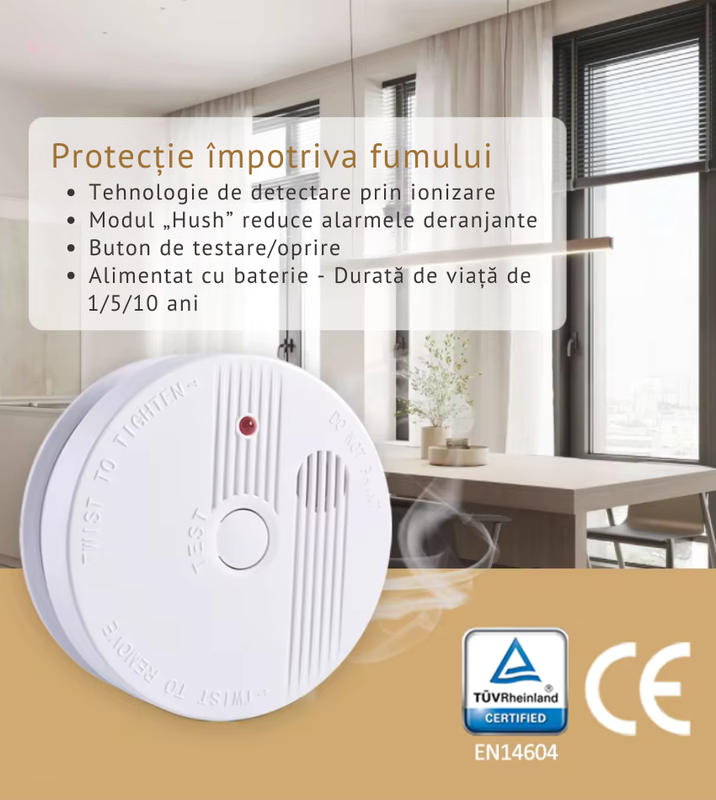 Detector Fum Standalon, Tehnologie Fotoelectrica, Material durabil termoplastic, Idicator LED alarma [2]