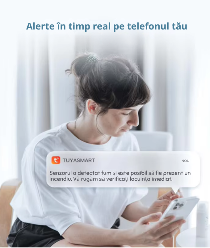 Detector Fum Wireless, Compatibil Android/iOS, Aplicatii Tuya si SmartLife, suprafata de 40 m2, Alarma, LED [2]