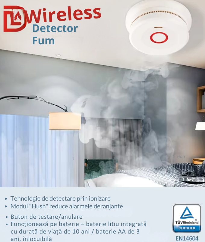 Detector Fum Wireless, Compatibil Android/iOS, Aplicatii Tuya si SmartLife, suprafata de 40 m2, Alarma, LED [3]