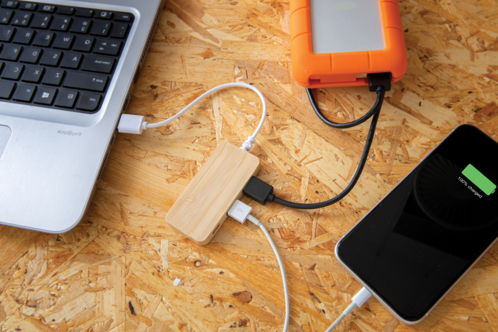 Hub USB 2.0 eco din bambus – cu 2 x USB-A și 1 x USB-C [5]