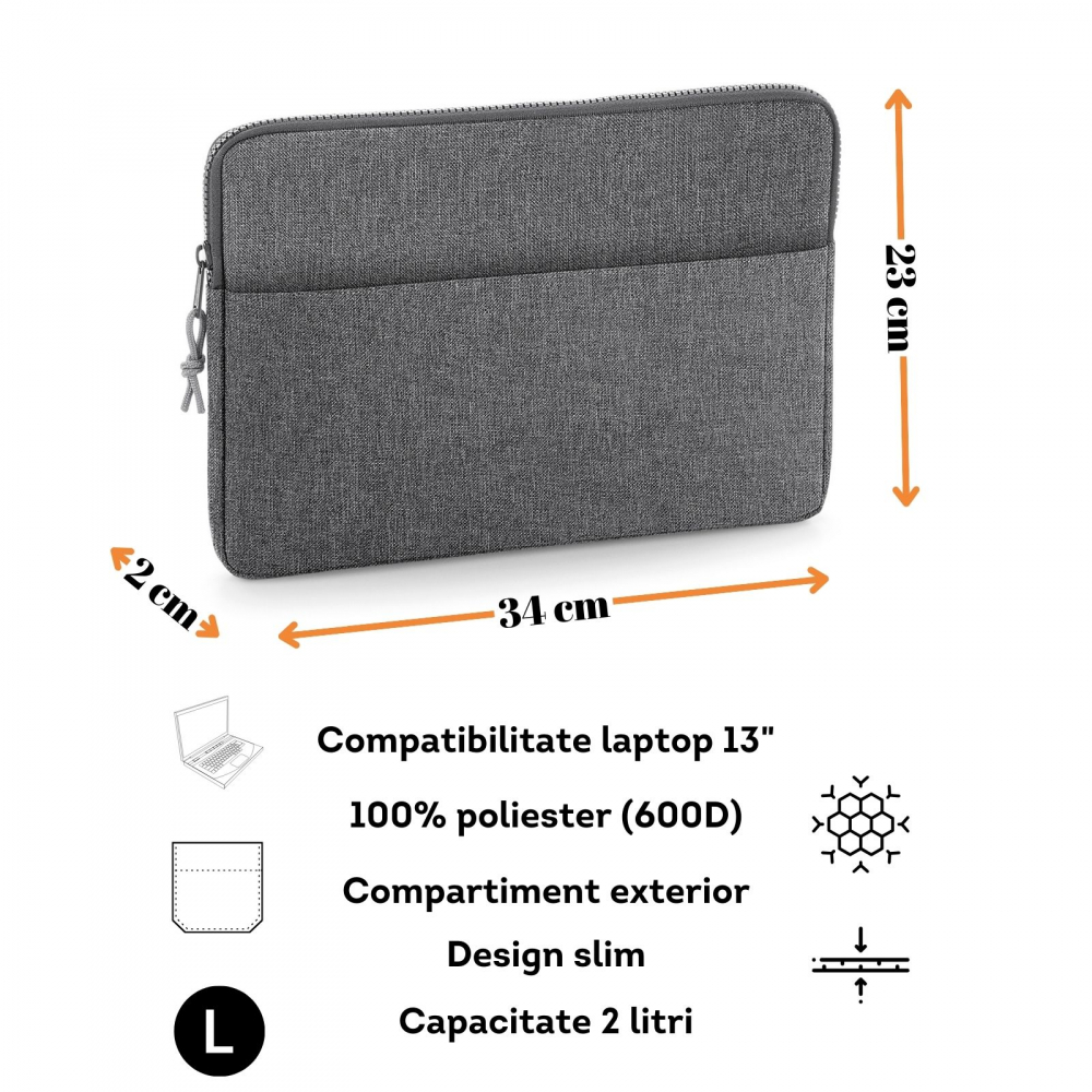 Husa de transport Essential Tech Protect compatibila laptop Apple MacBook Air, MacBook Pro Touch Bar din poliester 600D, 15" Inch, 39 x 27,5 x 2 cm, gri [3]