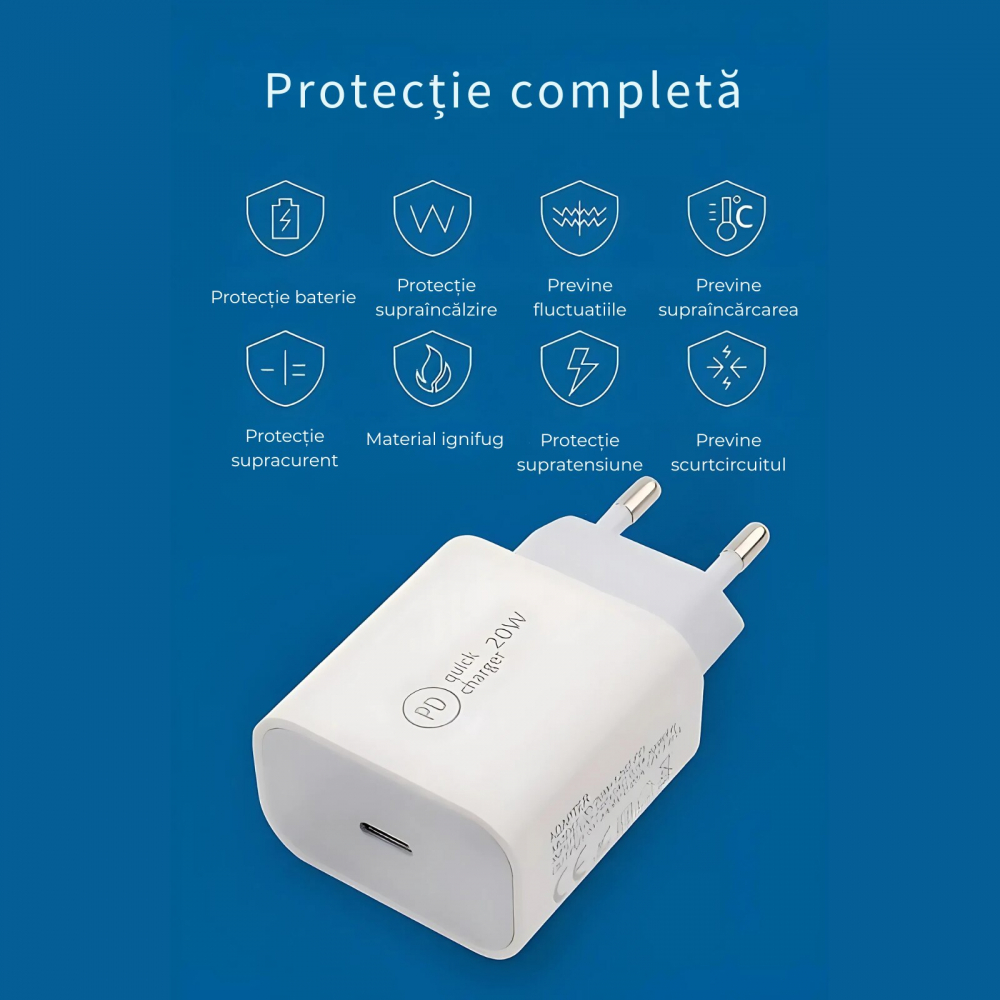 Incarcator Retea FastRX, USB-C 20W, Incarcare Rapida [3]