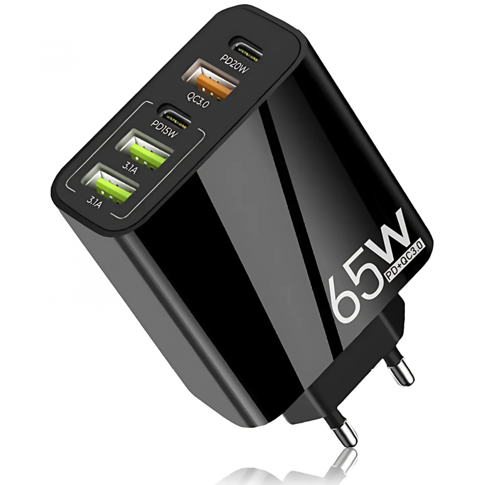 Incarcator Retea, Ronic X, 5 Porturi, 65W Fast Charge, 2 x Type-C, 3 x USB, Multiport Universal, Compatibil telefon, tableta, smartwatch, iPhone, Huawei, Samsun0g, Xiaomi, Negru [1]