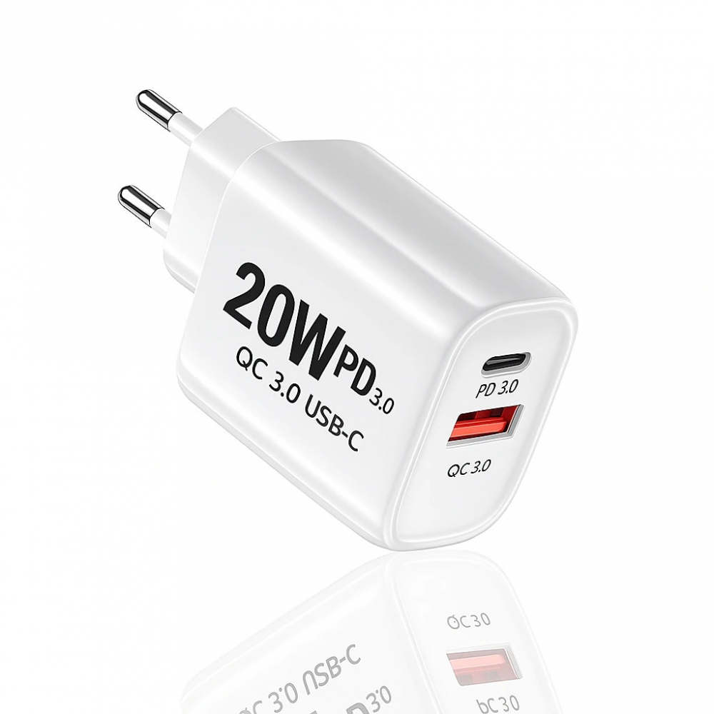 Incarcator Retea TimesTwo, Incarcare Rapida 20W cu Dublu Port USB-C PD 3.0 + USB-A QC 3.0 [1]