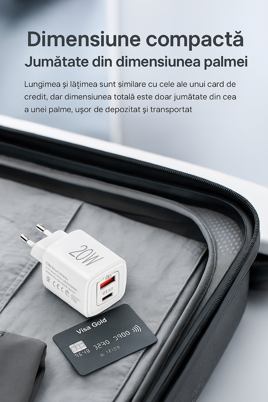 Incarcator Retea TimesTwo, Incarcare Rapida 20W cu Dublu Port USB-C PD 3.0 + USB-A QC 3.0 [6]