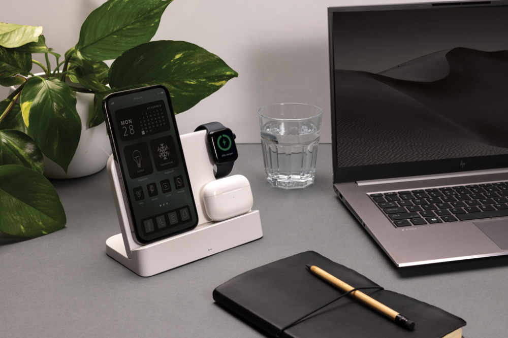 Încărcător wireless eco 3-în-1 pliabil – 15W, cu suport iWatch și porturi USB [4]