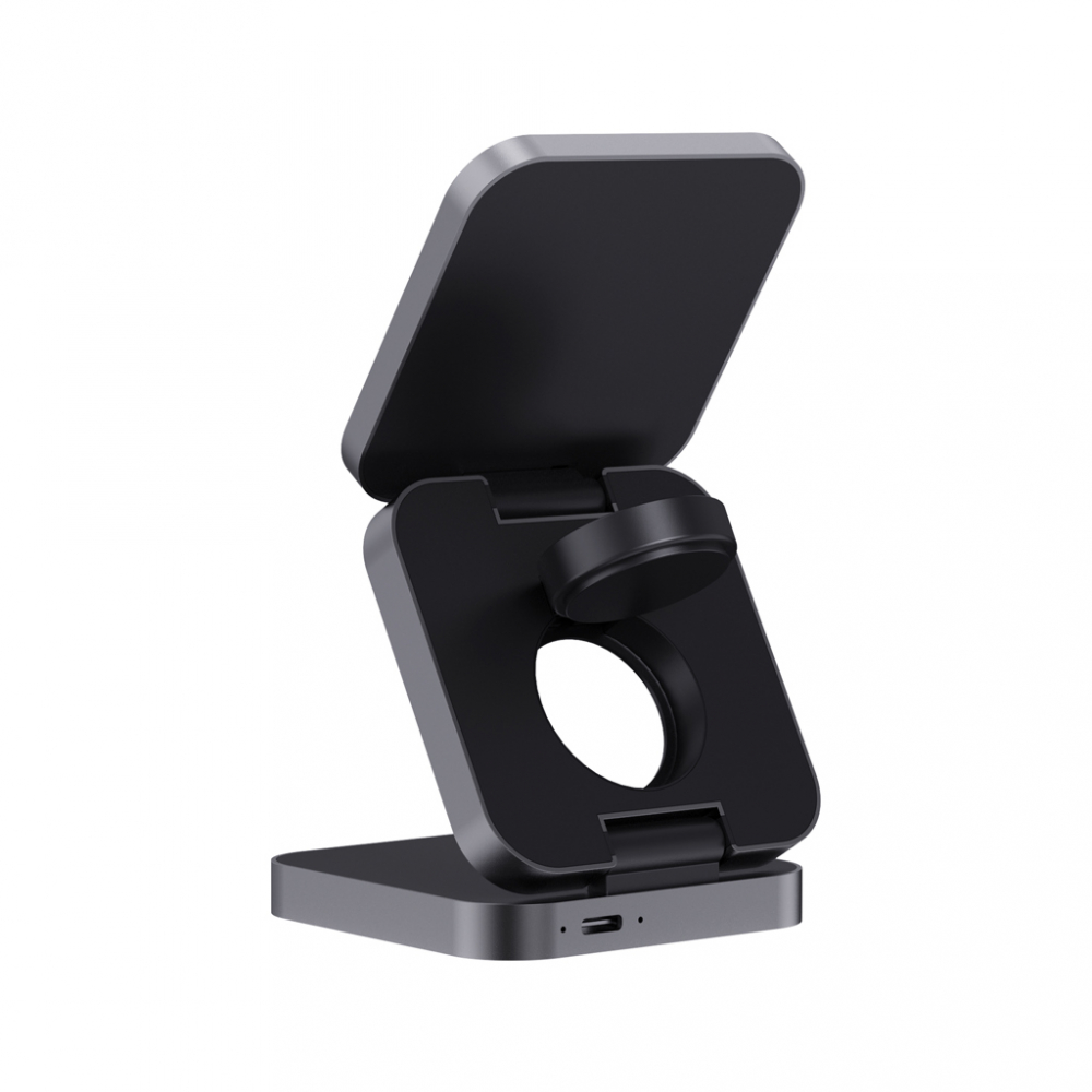 Încărcător wireless eco de lux 3-în-1 pliabil – 15W, din ABS și aluminiu reciclat [6]