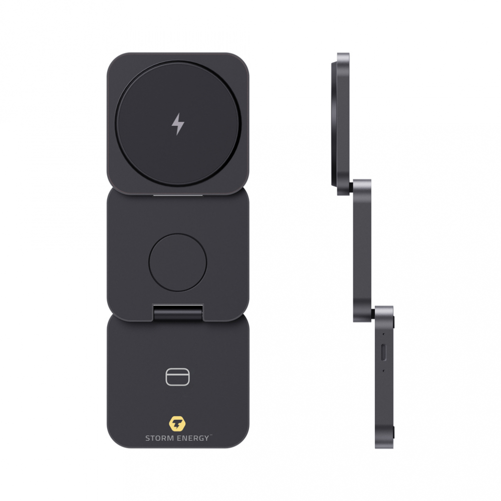 Încărcător wireless eco de lux 3-în-1 pliabil – 15W, din ABS și aluminiu reciclat [8]