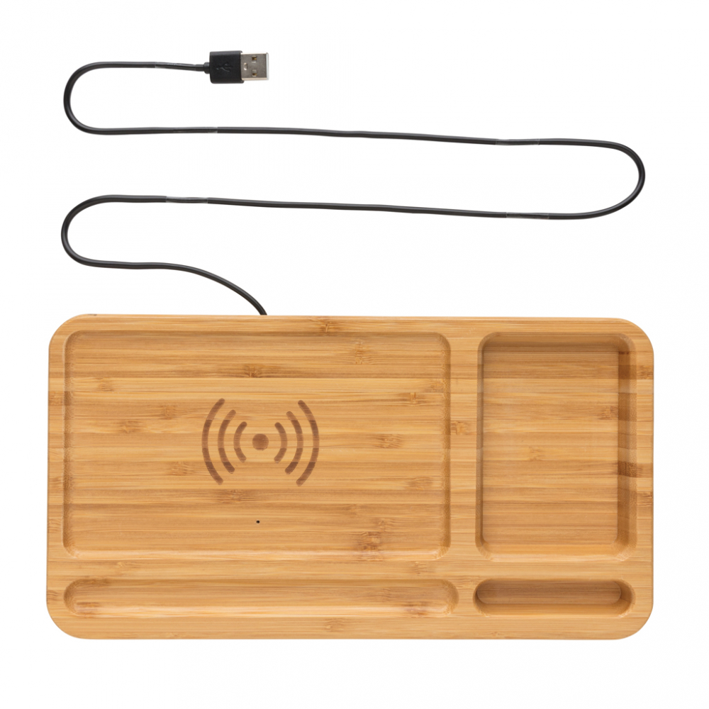 Organizator de birou din bambus cu încărcare wireless 5W [3]