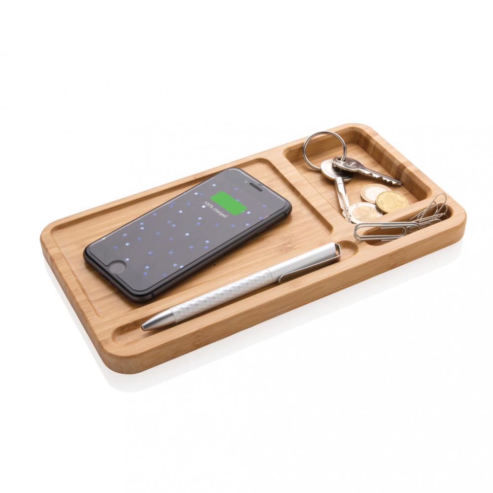 Organizator de birou din bambus cu încărcare wireless 5W [4]