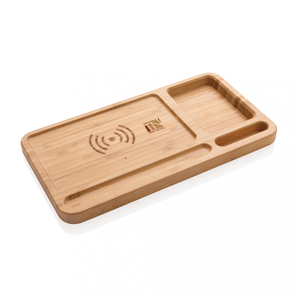 Organizator de birou din bambus cu încărcare wireless 5W [6]