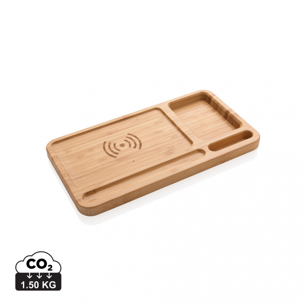 Organizator de birou din bambus cu încărcare wireless 5W [1]