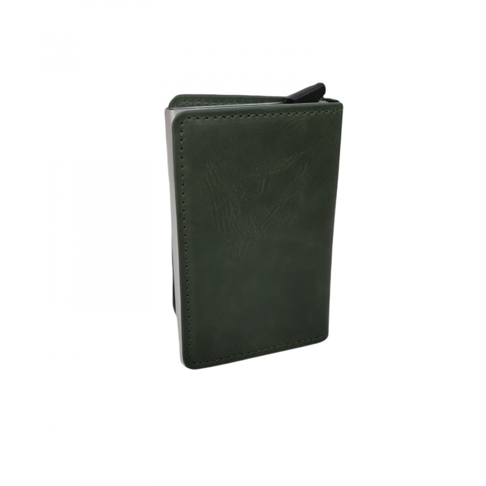 Portofel carduri Clipster, Ronic X, slim, 7-9 carduri, compartiment pentru bacnote, piele ecologica (PU), protectie RFID, carcasa aluminiu, unisex, verde [1]
