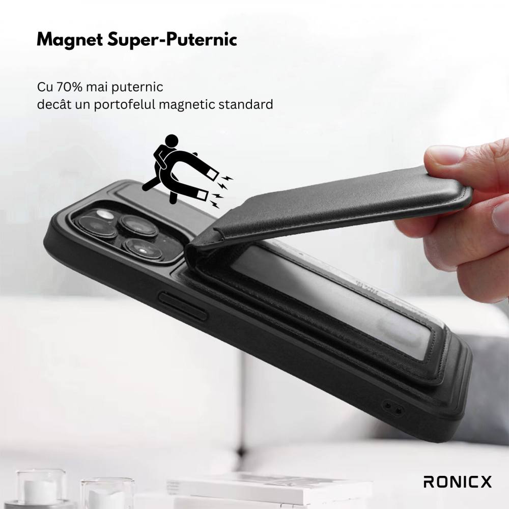 Portofel Magnetic, compatibil MagSafe, capacitate 3 carduri, piele ecologica, suport reglabil [5]