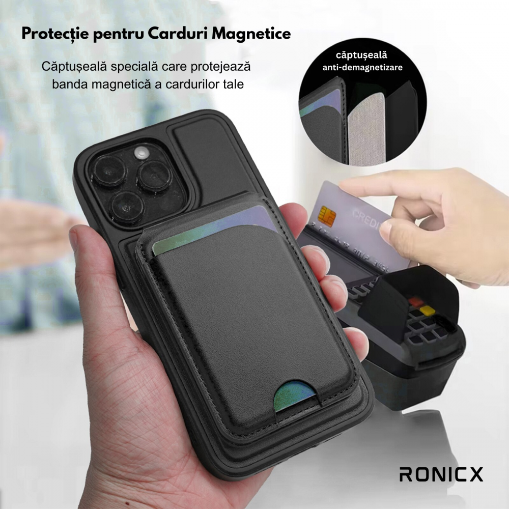 Portofel Magnetic, compatibil MagSafe, capacitate 3 carduri, piele ecologica, suport reglabil [6]