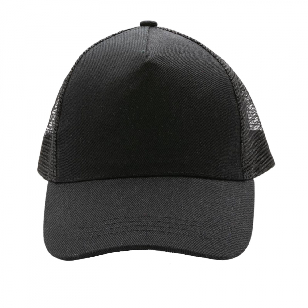 Sapca Delhi, tip trucker, materiale sustenabile, bumbac reciclat pieptanat, 5 panouri, inchidere velcro, marime universala, unisex, negru [2]