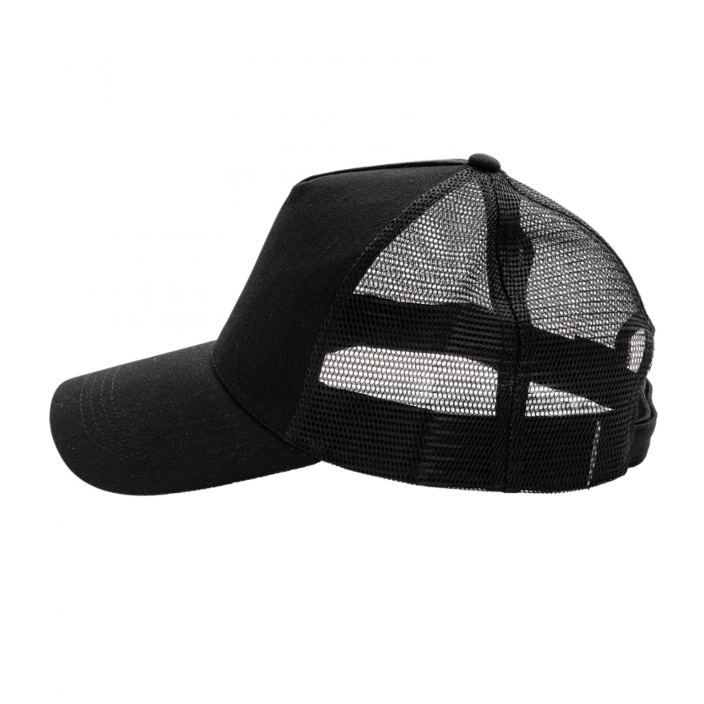 Sapca Delhi, tip trucker, materiale sustenabile, bumbac reciclat pieptanat, 5 panouri, inchidere velcro, marime universala, unisex, negru [4]