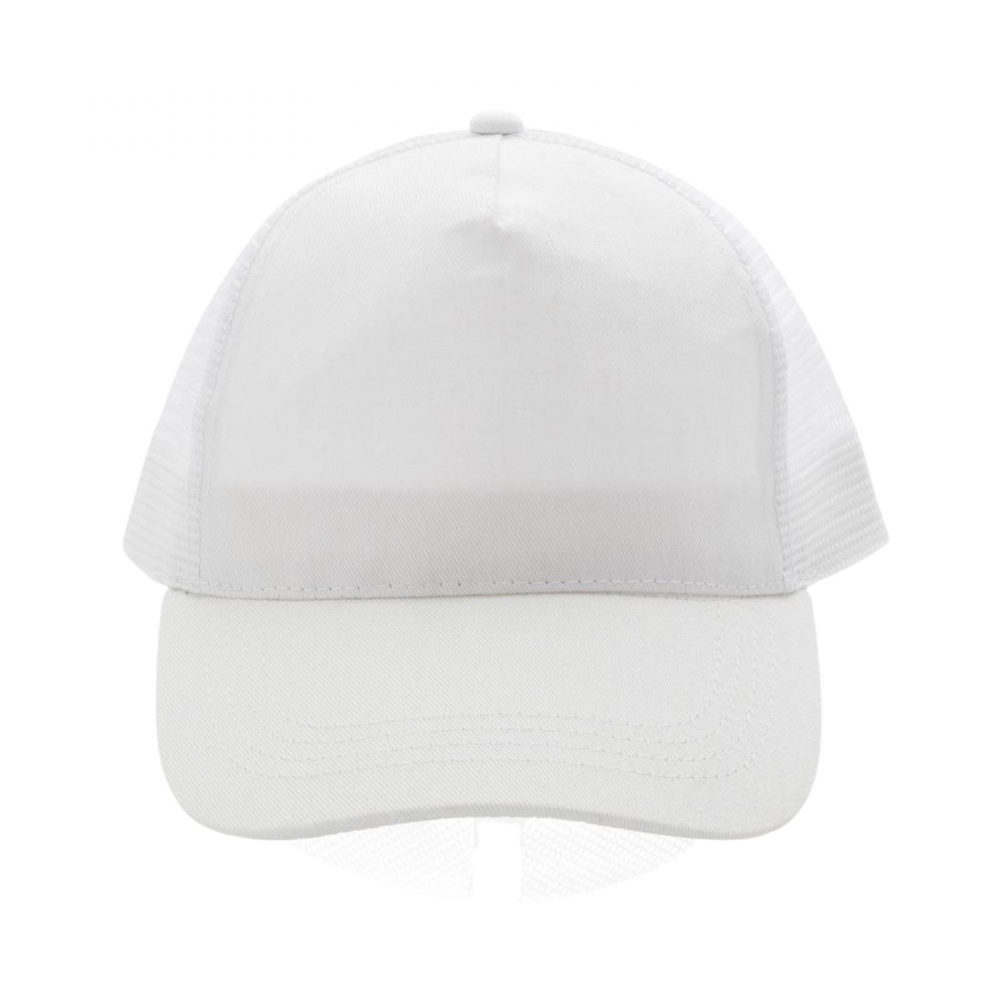 Sapca Delhi, tip trucker, materiale sustenabile, bumbac reciclat pieptanat, 5 panouri, inchidere velcro, marime universala, unisex, alb [2]