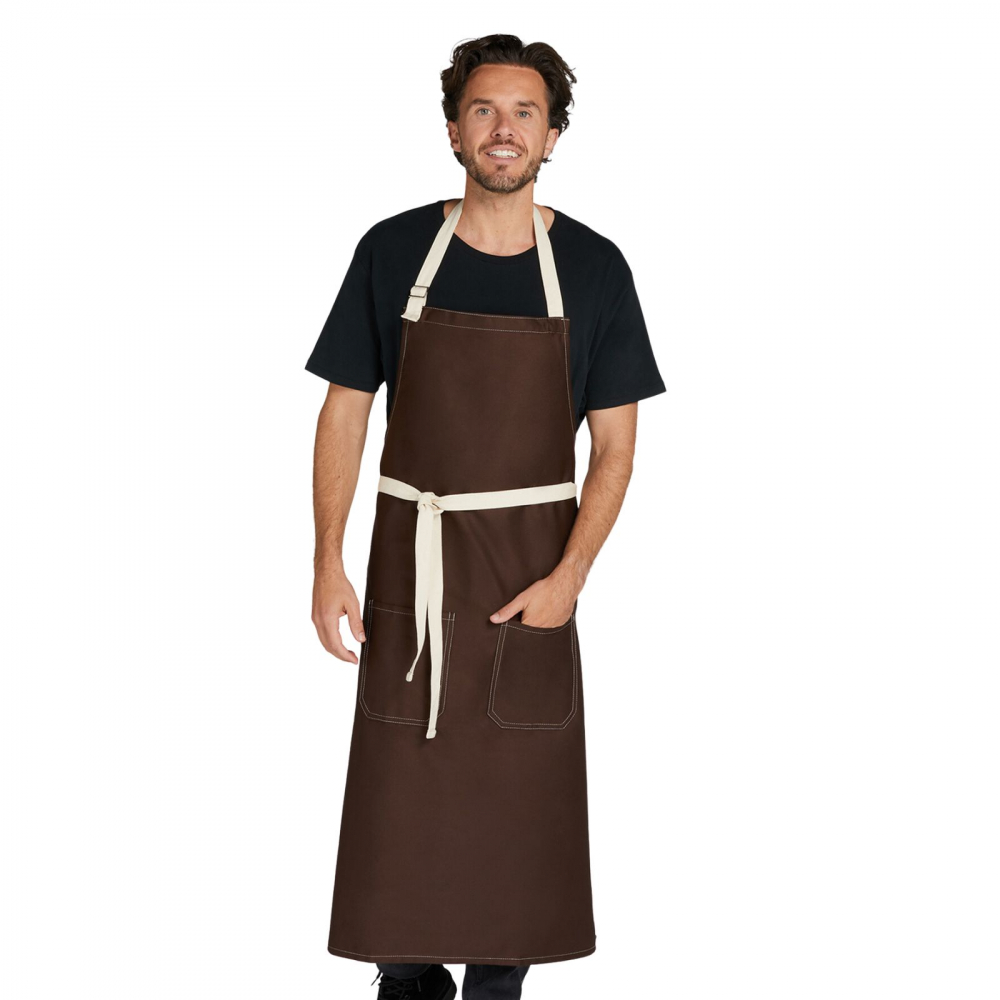 Sort bucatar Trend, RONIC X, bucatarie, grill, 2 buzunare 20 x20 cm fiecare, amestec de poiliester si bumbac, banda reglabila, snururi din panza, unisex, maro [3]