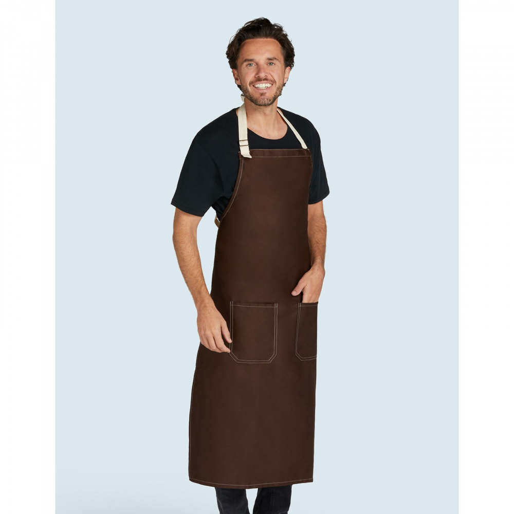 Sort bucatar Trend, RONIC X, bucatarie, grill, 2 buzunare 20 x20 cm fiecare, amestec de poiliester si bumbac, banda reglabila, snururi din panza, unisex, maro [2]
