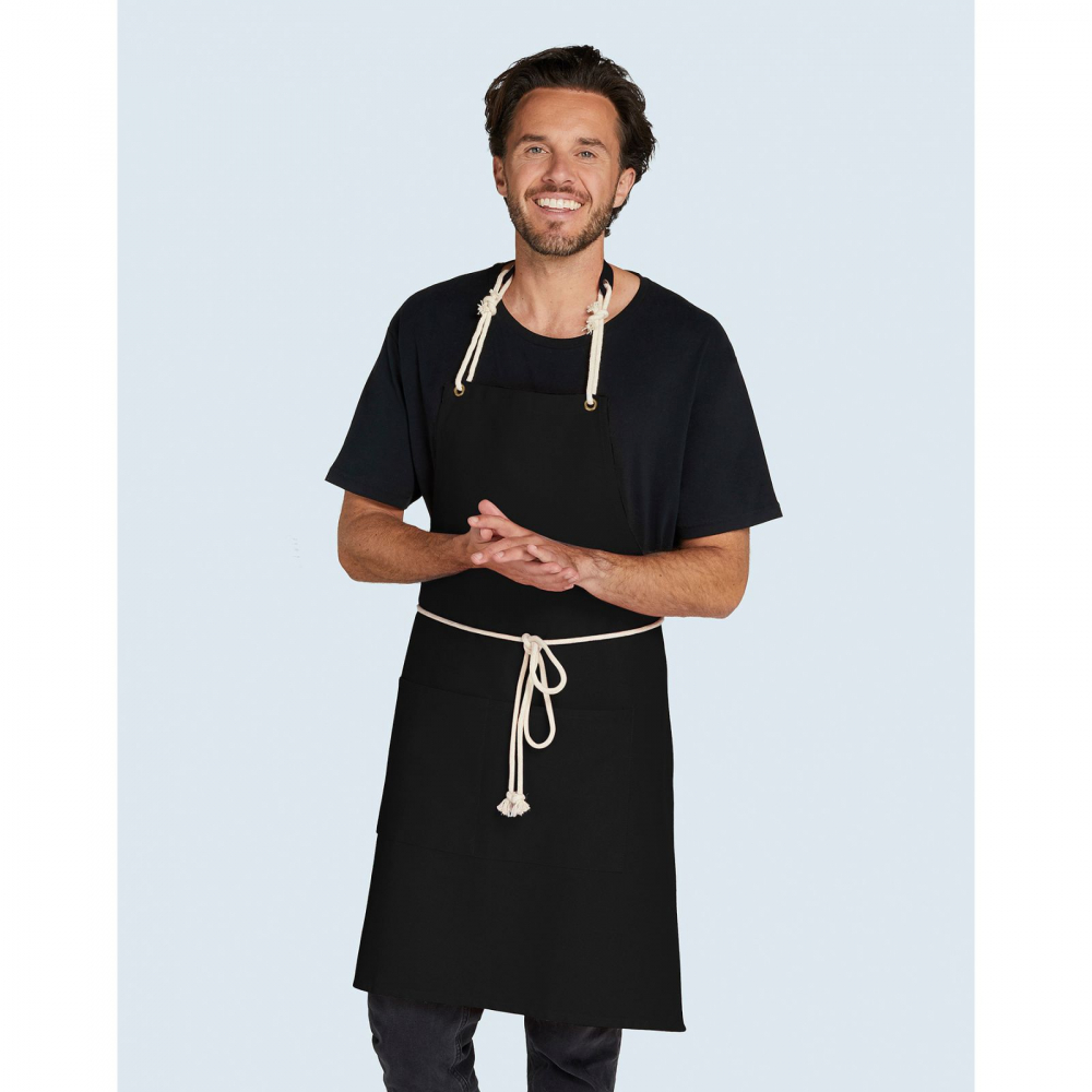 Sort de bucatarie Cord, Ronic, 100% bumbac, panza twill fina, buzunar frontal mare cu 2 compartimente, 80 x 70 cm, negru [3]