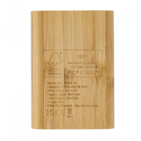 Baterie externa BambooWatt, 5.000 mAh, material bambus [4]
