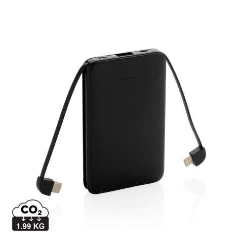 Baterii externe (Powerbanks) - Baterie externă compactă 5.000 mAh cu cabluri 3-în-1 integrate