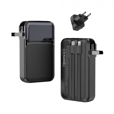 Baterii externe (Powerbanks) - Baterie externa independenta 20.000 mAh, Ronic X, Cabluri Integrate, Fast Charging 22.5W, 4 Dispozitive Simultan,  Priza AC Rabatabila