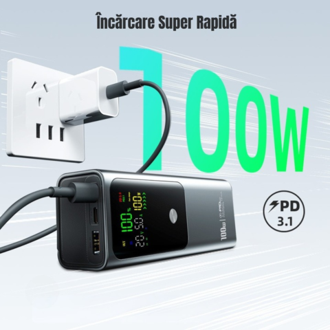Baterie externa laptop 100W, 20.000 mAh, PD 3.1, dual-output, 3 porturi [3]