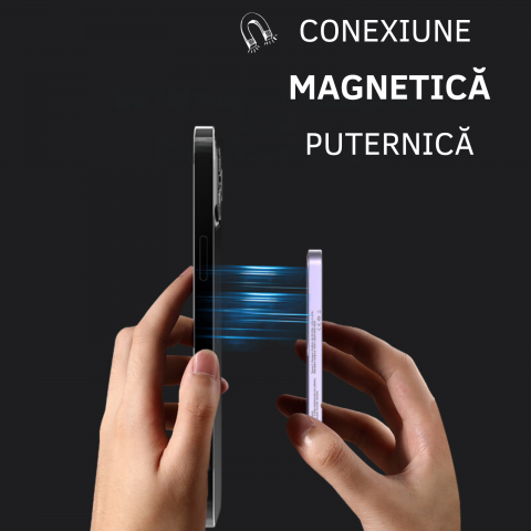 Baterie Externa Wireless Magnetica iCharge, Ronic X, 5.000 mAh, Compatibila iPhone 12-15 Pro Max si Android, 15W, Portabila, Cablu Type-C inclus, Gri [2]