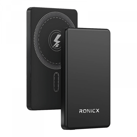 Baterii externe (Powerbanks) - Baterie Externa Wireless Slim Ronic X, 5000 mAh, Incarcare Rapida Magnetica 15W