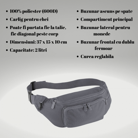 Borseta Festival, Ronic, 4 buzunare, 37 x 15 x 10 cm, unisex, gri [4]