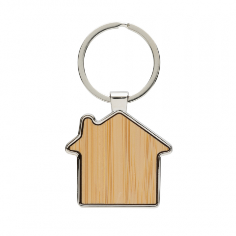 Breloc în formă de casă din aliaj de zinc reciclat și bambus [1]