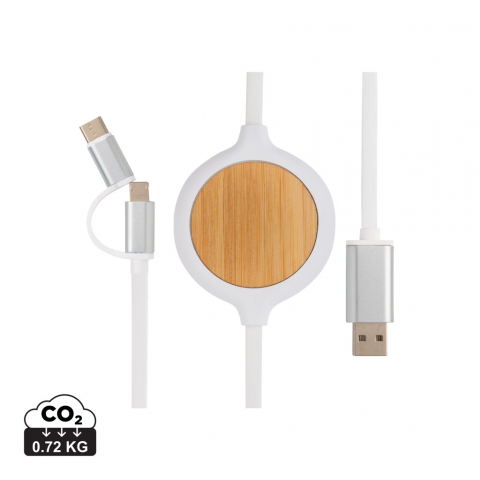 Cablu de încărcare 3-în-1 cu design unic din bambus, 5W Adaptoare & cabluri - Cablu de încărcare 3-în-1 cu design unic din bambus, 5W