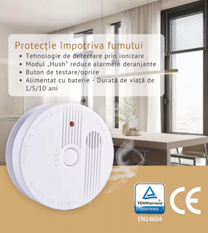 Detector Fum Standalon, Tehnologie Fotoelectrica, Material durabil termoplastic, Idicator LED alarma [1]