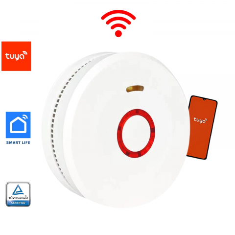 Detector Fum Wireless, Compatibil Android/iOS, Aplicatii Tuya si SmartLife, suprafata de 40 m2, Alarma, LED [0]