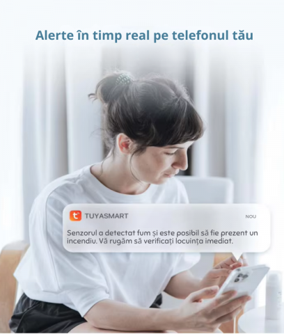Detector Fum Wireless, Compatibil Android/iOS, Aplicatii Tuya si SmartLife, suprafata de 40 m2, Alarma, LED [1]