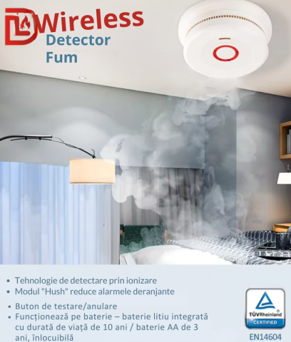 Detector Fum Wireless, Compatibil Android/iOS, Aplicatii Tuya si SmartLife, suprafata de 40 m2, Alarma, LED [2]