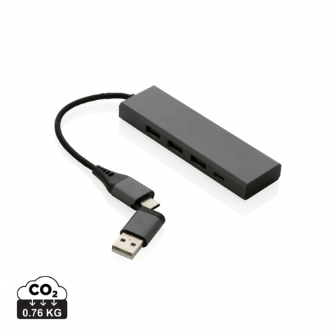 Huburi - Hub USB eco din aluminiu reciclat – 3 x USB-A și 1 x USB-C