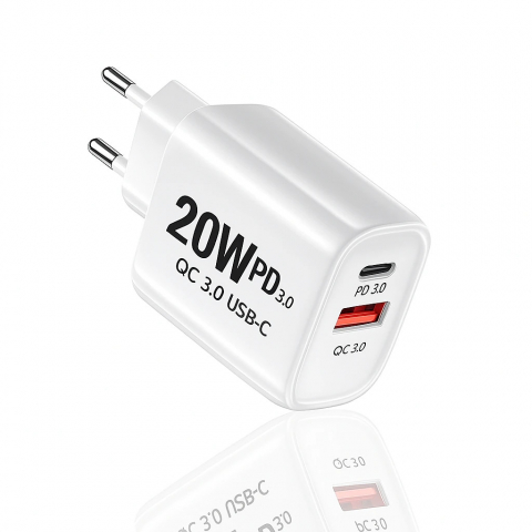 Încărcătoare - Incarcator Retea TimesTwo, Incarcare Rapida 20W cu Dublu Port USB-C PD 3.0 + USB-A QC 3.0
