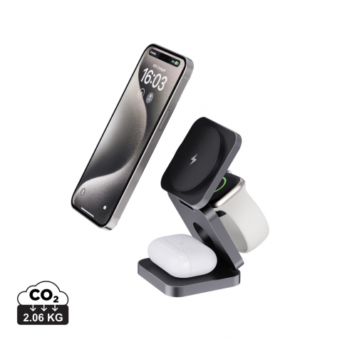 Încărcător wireless eco de lux 3-în-1 pliabil – 15W, din ABS și aluminiu reciclat Încărcătoare - Încărcător wireless eco de lux 3-în-1 pliabil – 15W, din ABS și aluminiu reciclat