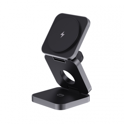 Încărcător wireless eco de lux 3-în-1 pliabil – 15W, din ABS și aluminiu reciclat [2]