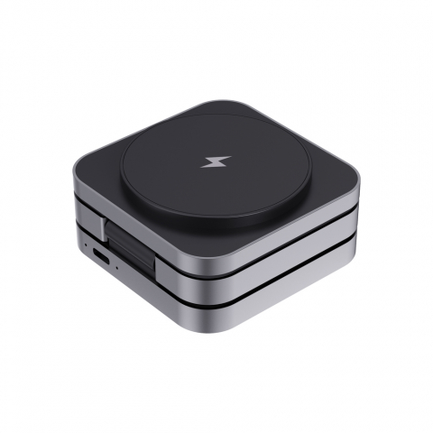 Încărcător wireless eco de lux 3-în-1 pliabil – 15W, din ABS și aluminiu reciclat [3]