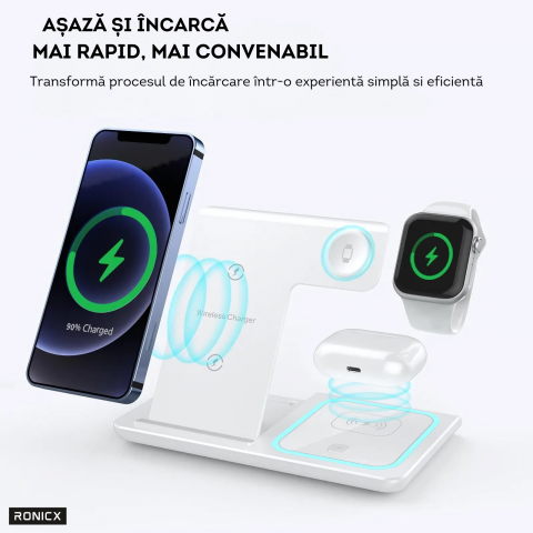 Incarcator Wireless, Statie Incarcare 3 in 1 Qi Fast Charger 15W [4]